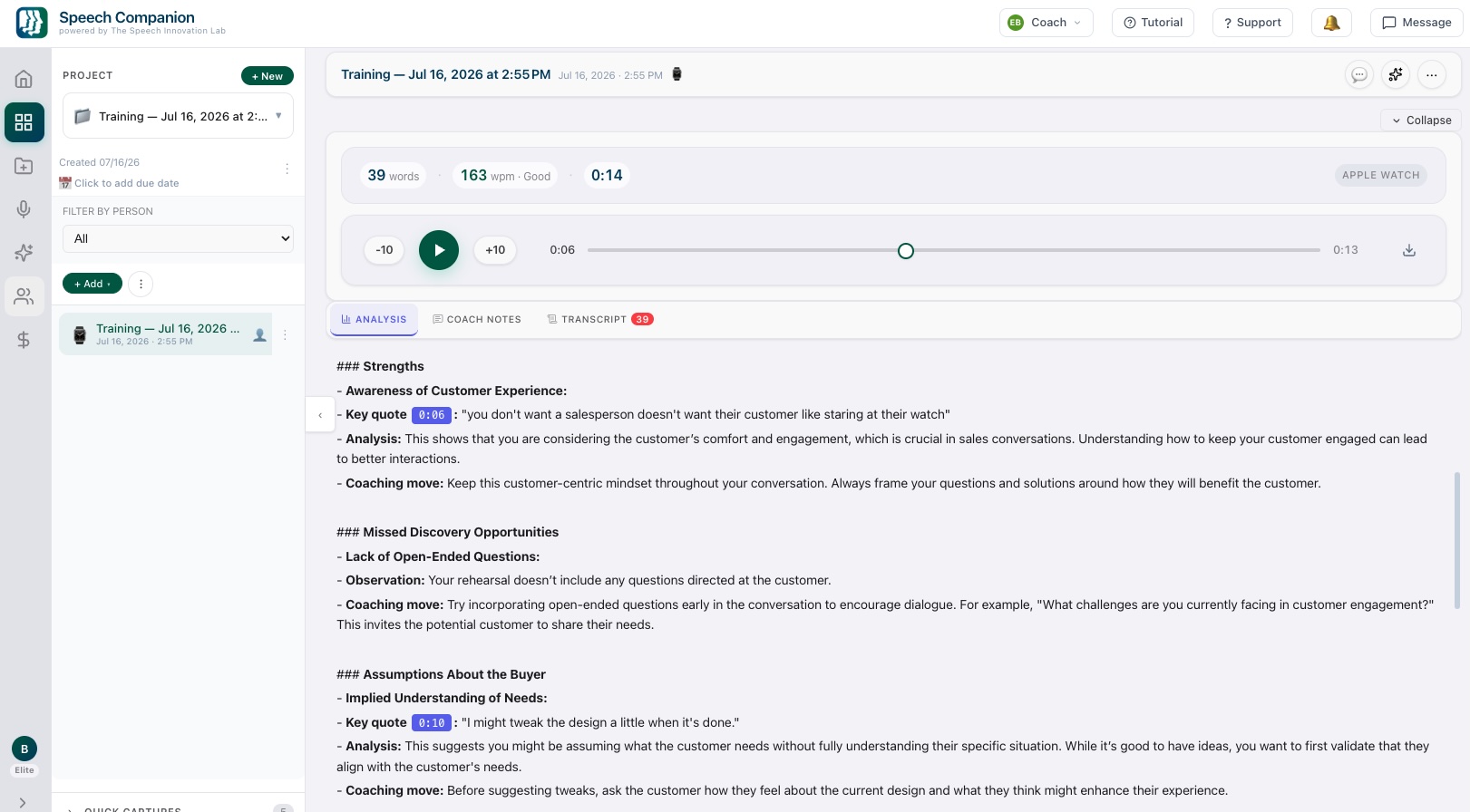 Training analysis on the web